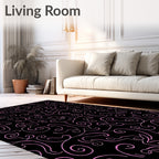 Black Pink Swirl Whimsical Flowing Art Rug