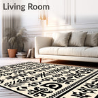 Tribal Black Eclectic Geometric Borders Rug
