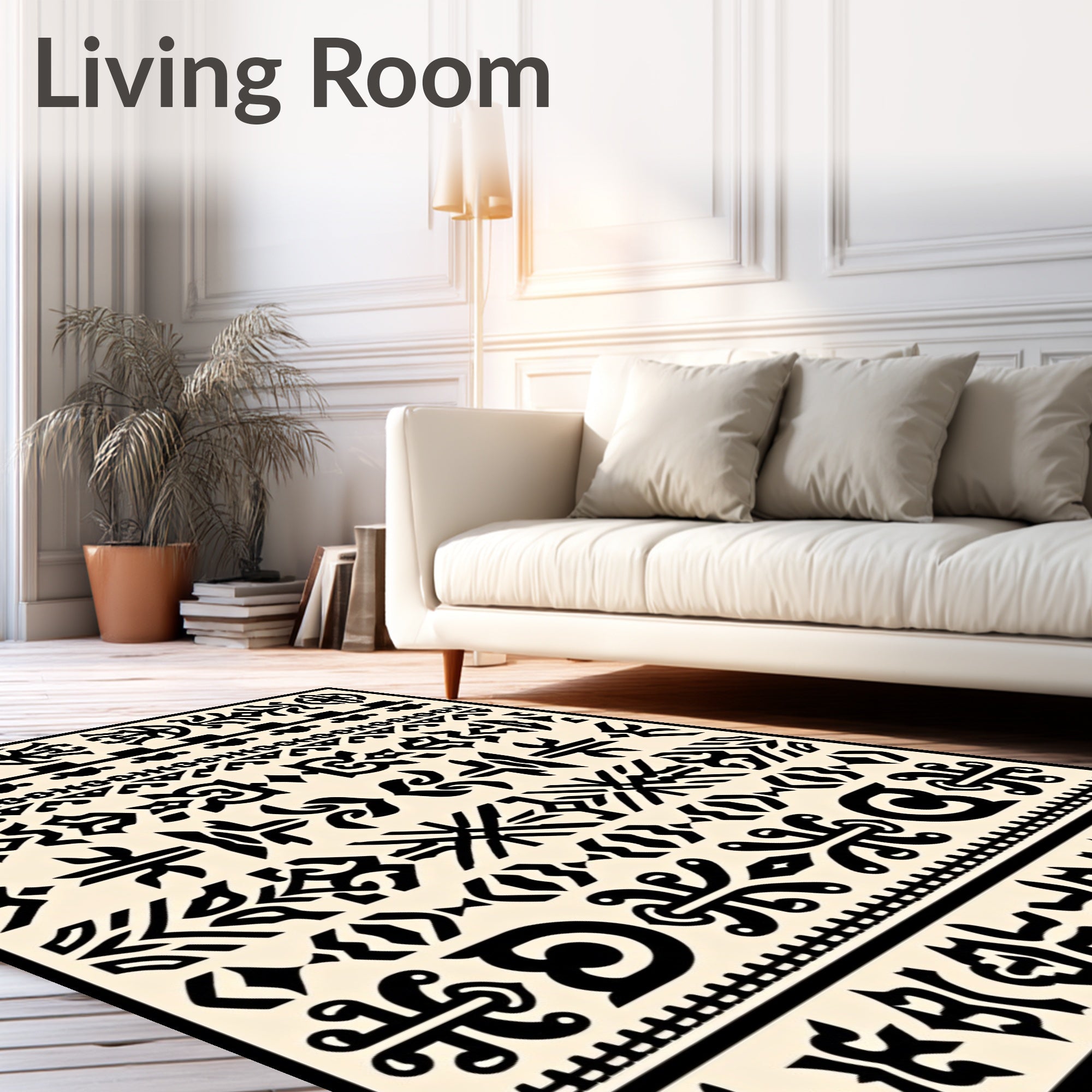 Tribal Black Eclectic Geometric Borders Rug