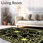 Golden Celestial Sunburst Mandala Rug