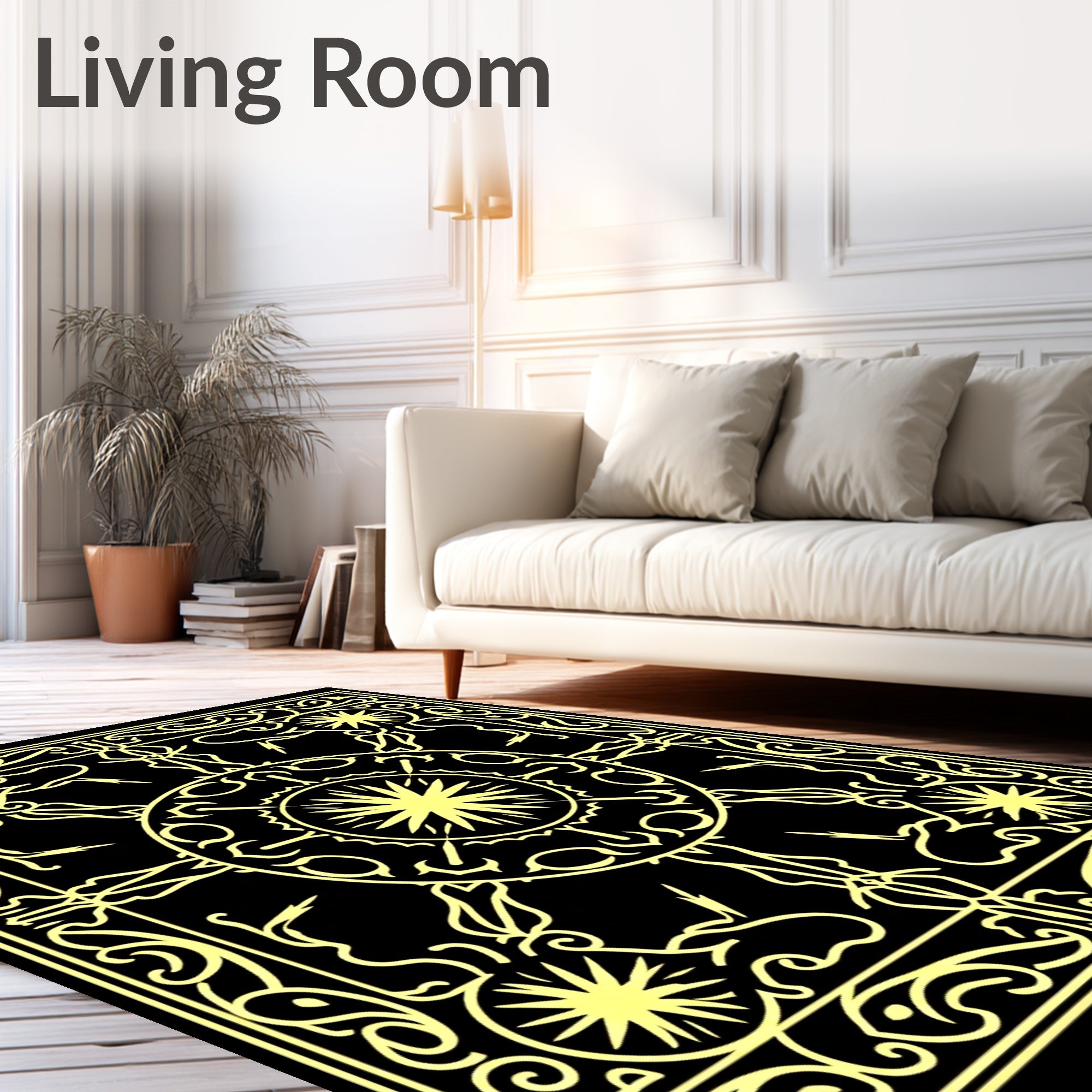 Golden Celestial Sunburst Mandala Rug