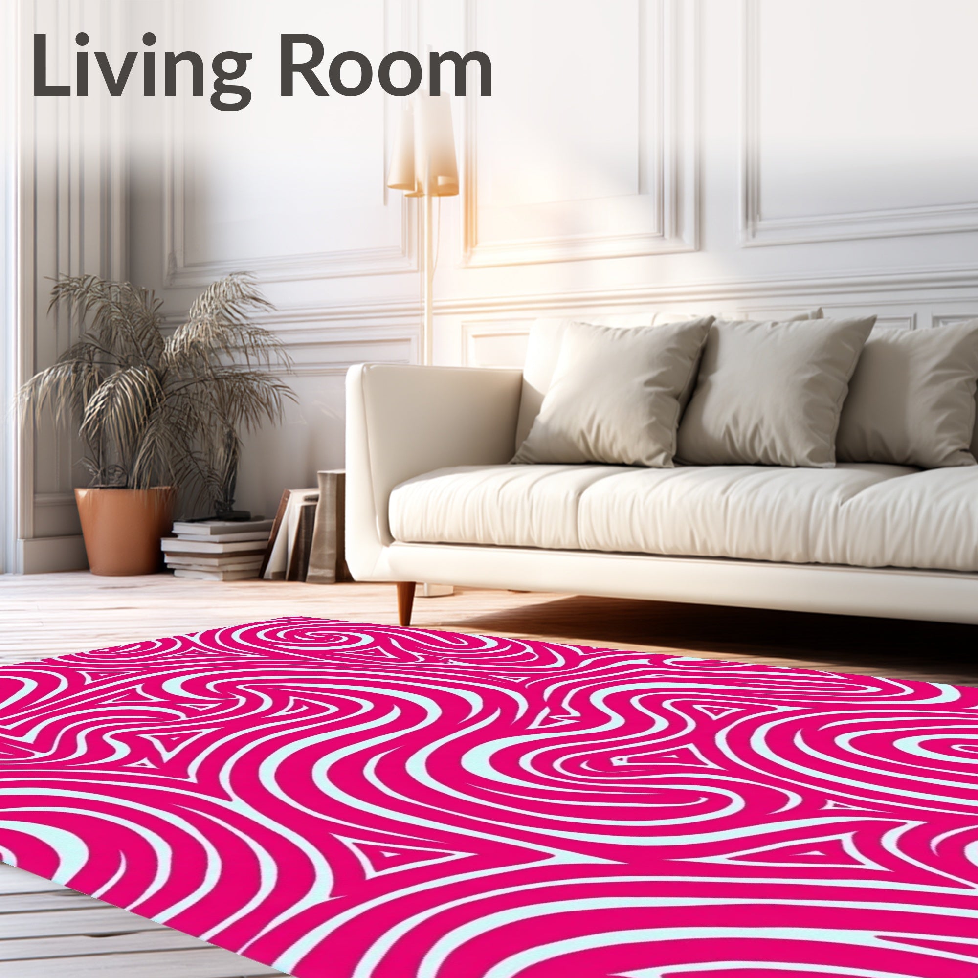 Vibrant Pink White Swirls Triangles Rug