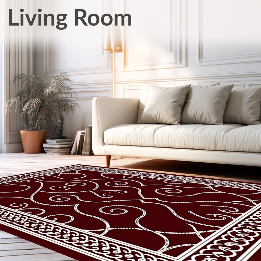 Deep Burgundy Ornate Scrollwork Medallion Rug