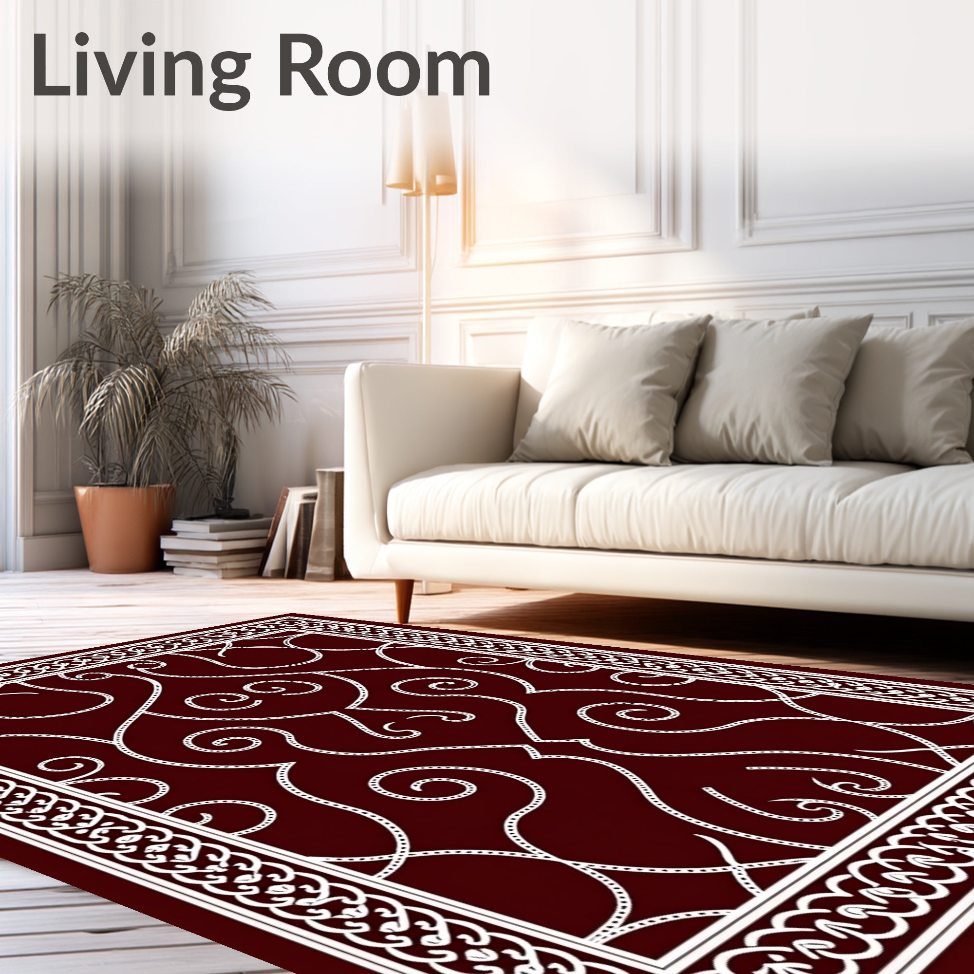 Deep Burgundy Ornate Scrollwork Medallion Rug