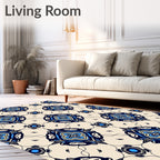Navy Blue Yellow Quatrefoil Medallion Rug