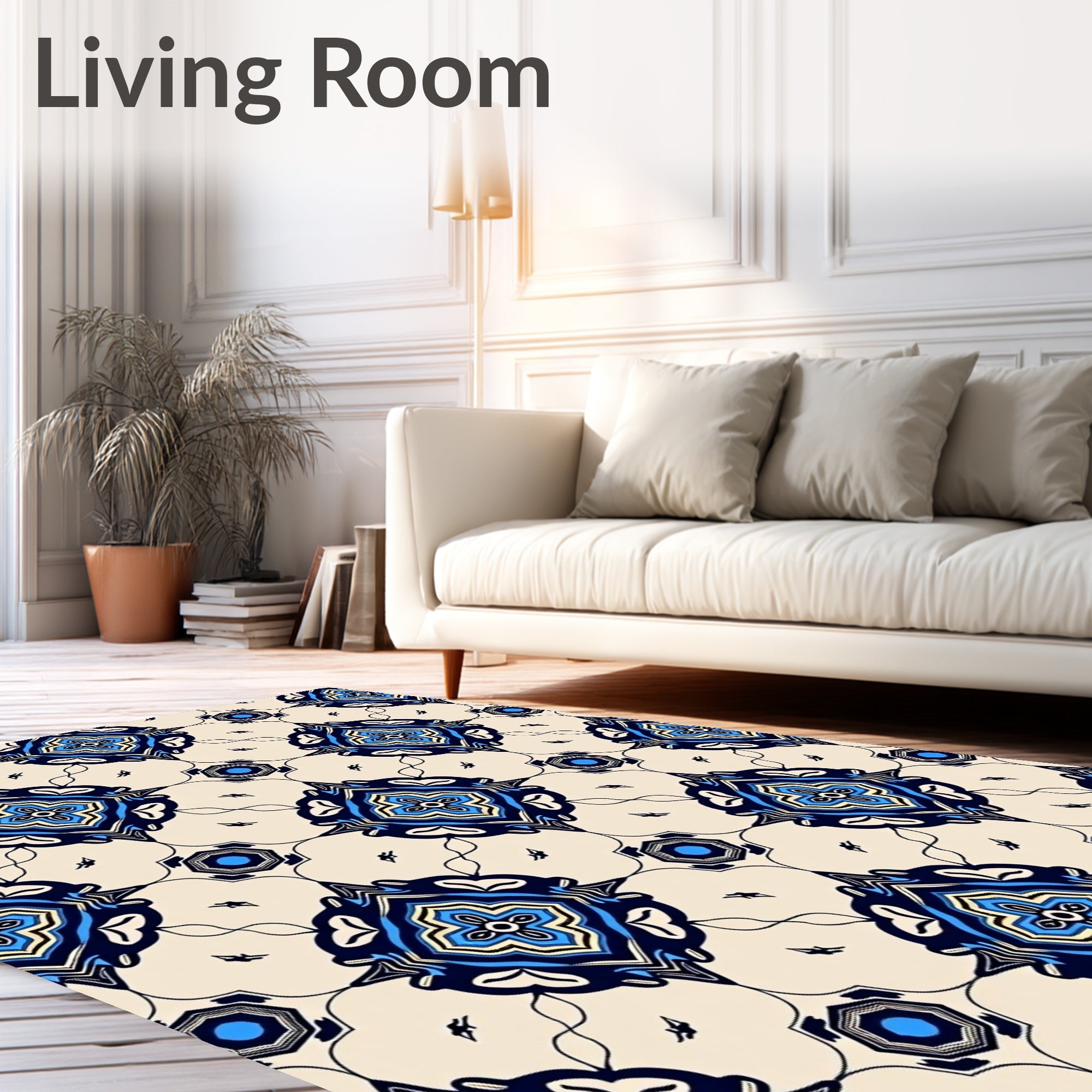 Navy Blue Yellow Quatrefoil Medallion Rug