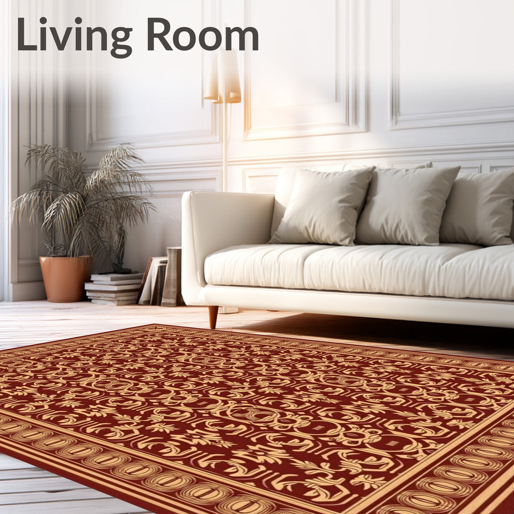 Rich Burgundy Golden Damask Border Rug