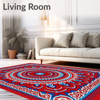 Vibrant Red Blue Mandala Medallion Rug