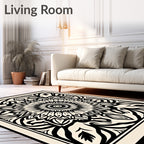Cream Black Sunburst Mandala Rug