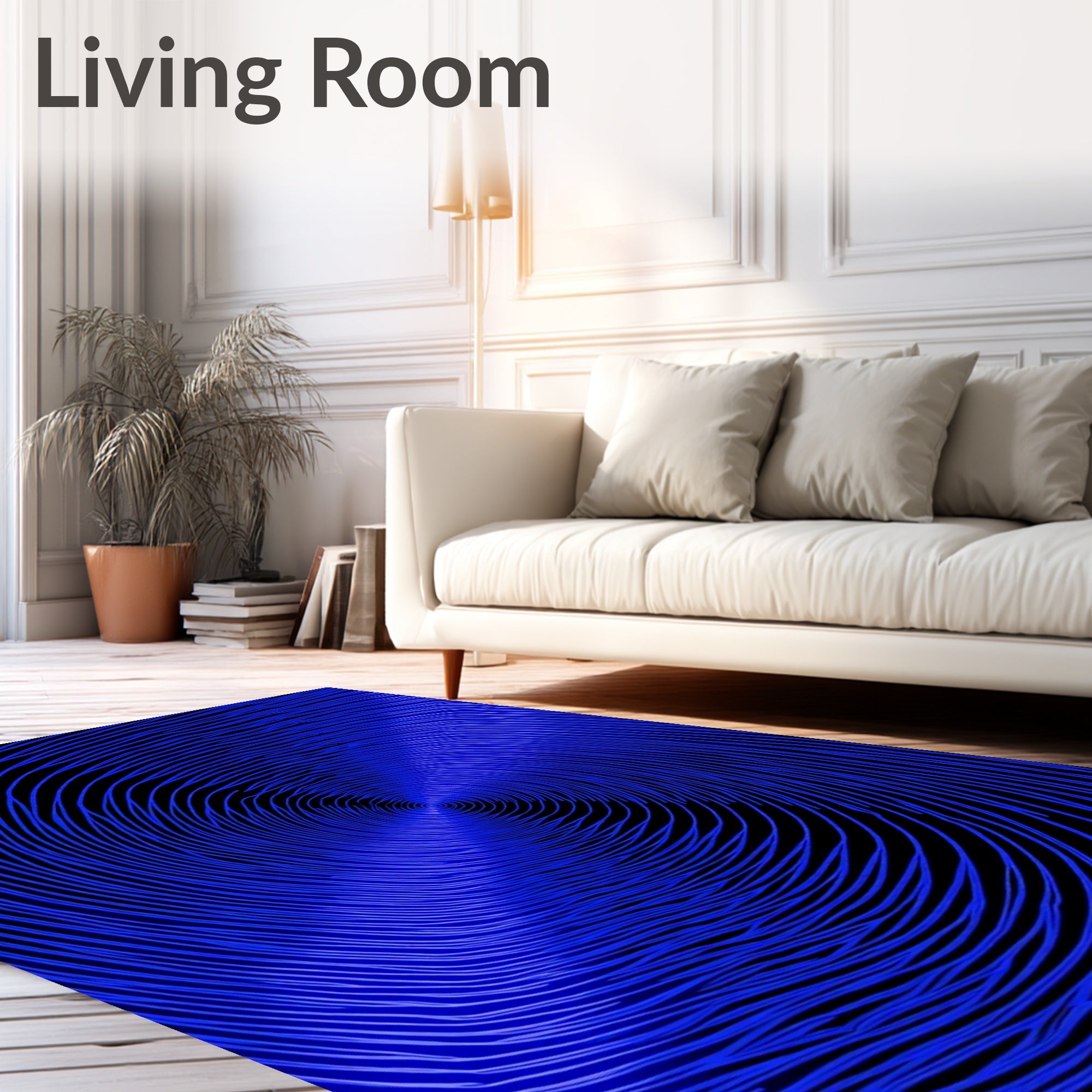 Vibrant Electric Blue Swirl Lines Rug