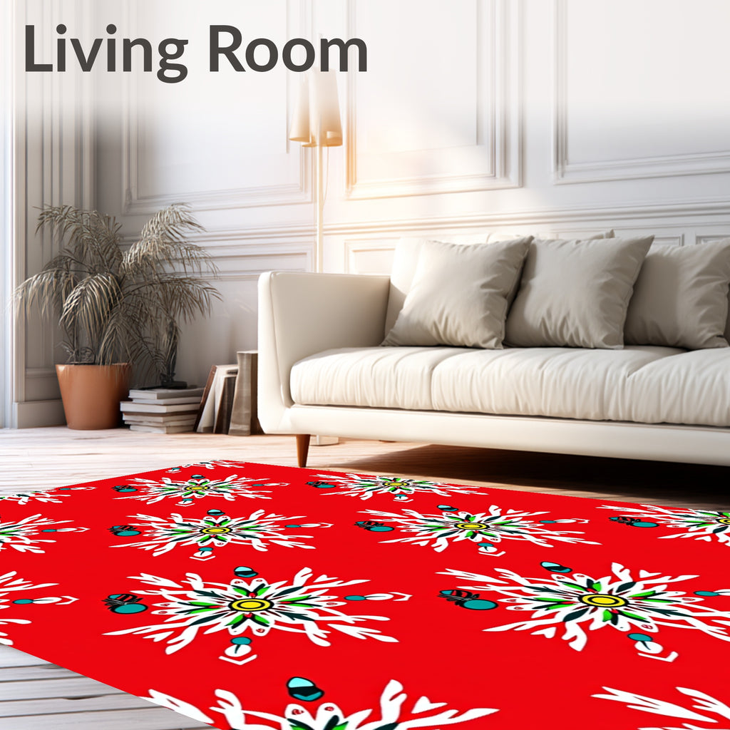 Vibrant Red Sunburst Laurel Swirl Rug