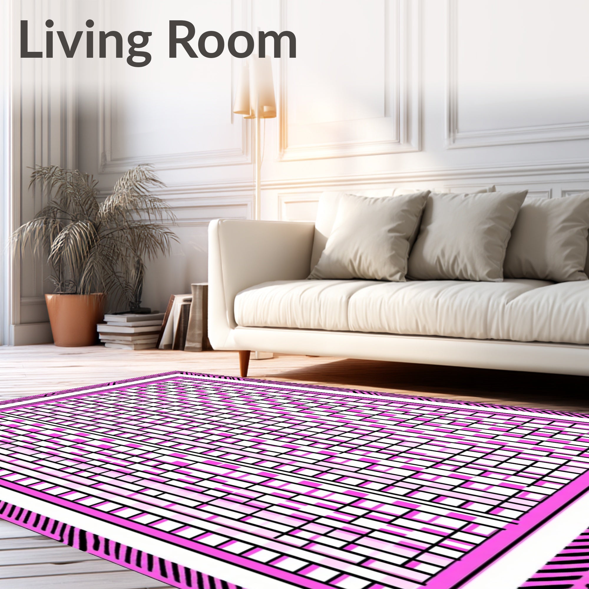 Pink Black Geometric Labyrinth Rug