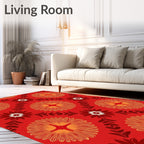 Red Orange Floral Radiant Motif Rug