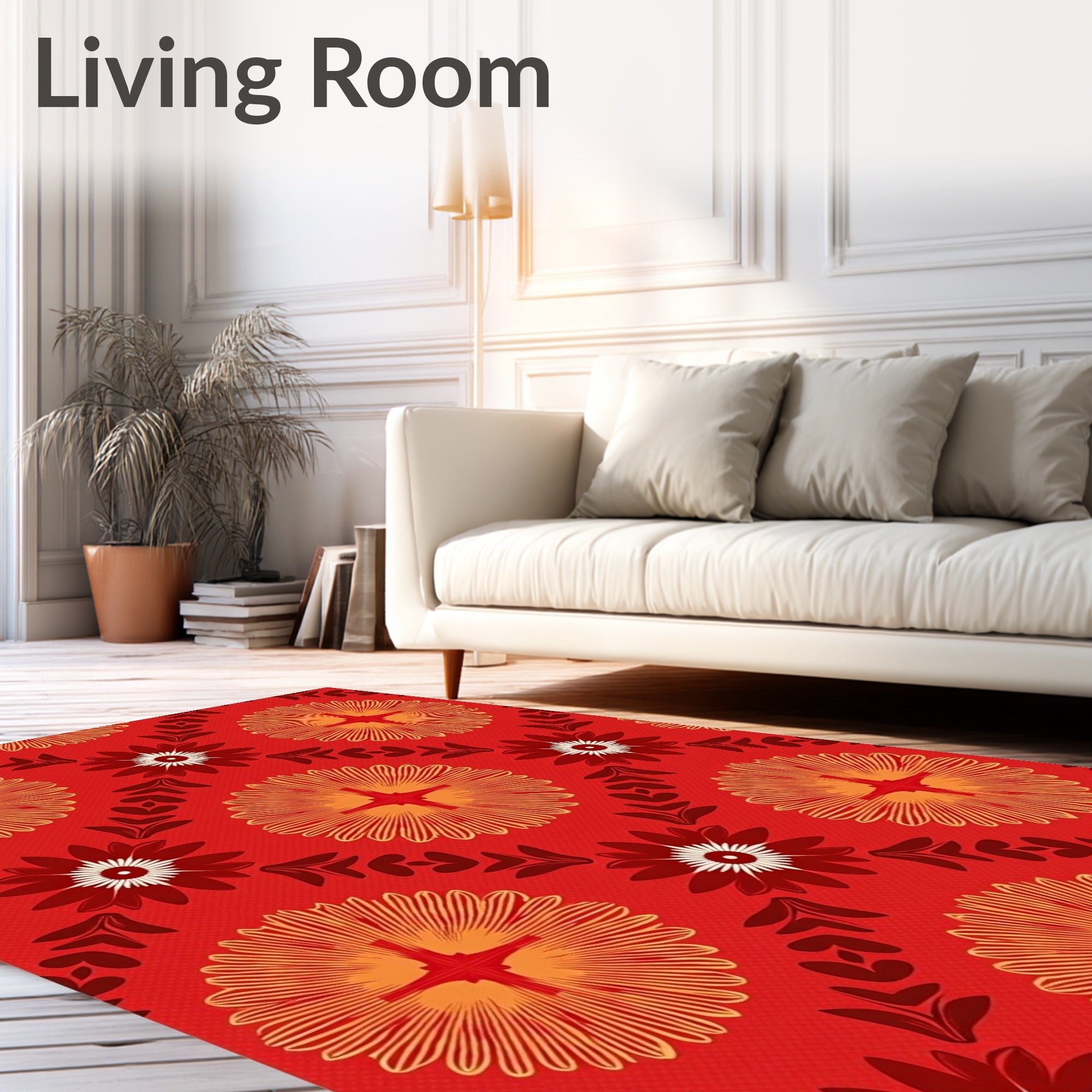 Red Orange Floral Radiant Motif Rug