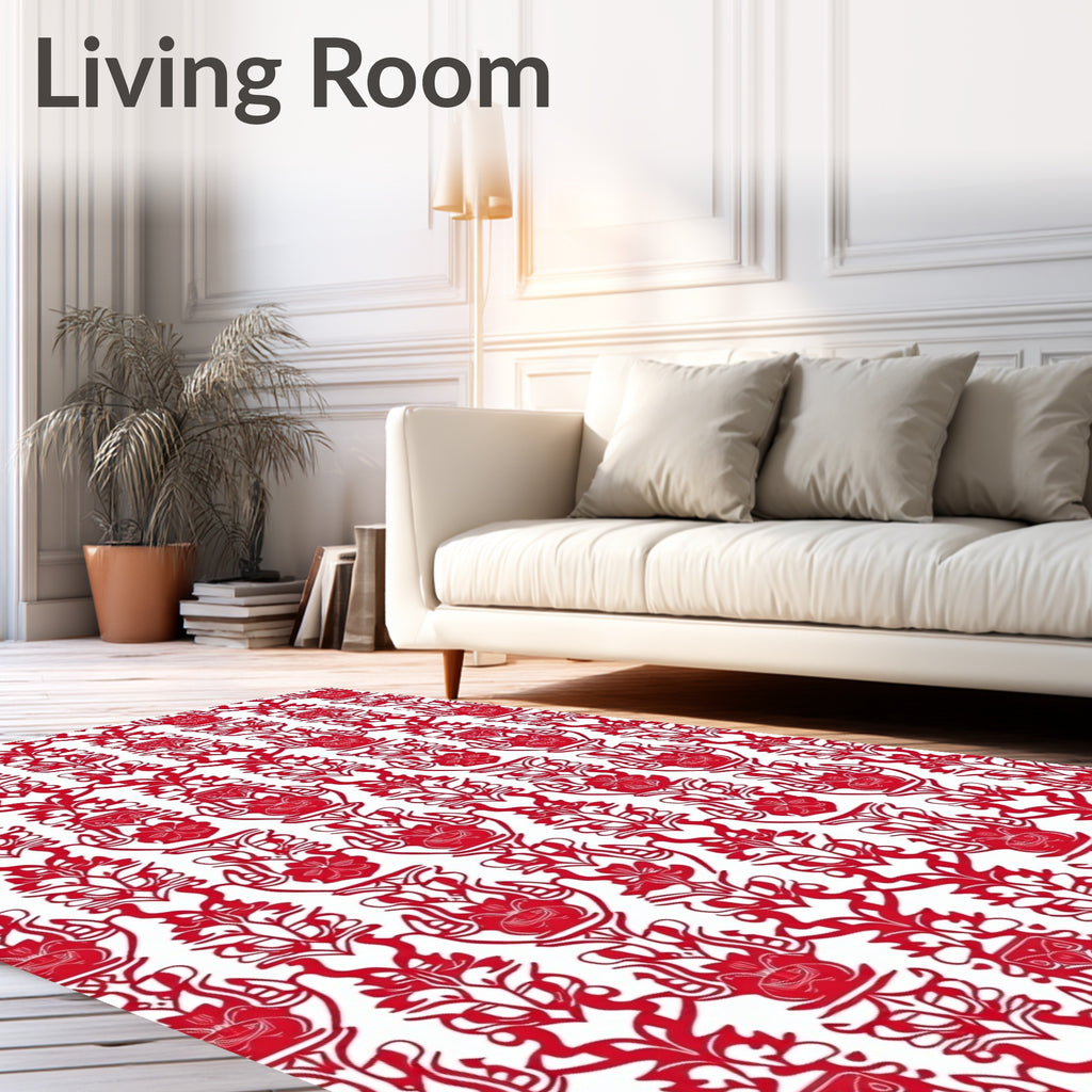 Crimson Floral Vining Symmetry Rug