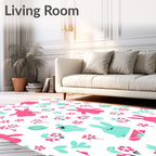 Pink Teal Kawaii Bunny Blossoms Rug
