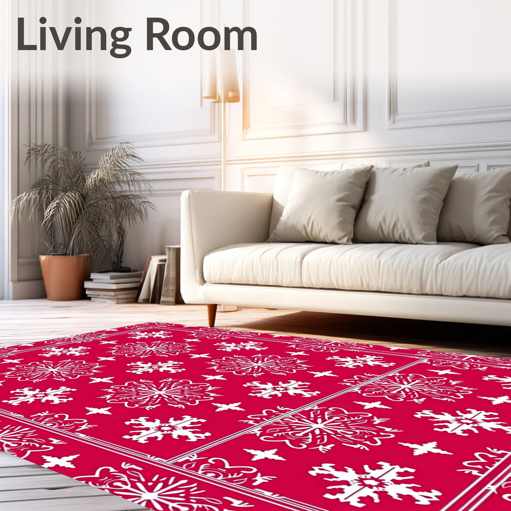 Crimson White Snowflake Medallion Symmetry Rug