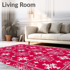 Crimson White Snowflake Medallion Symmetry Rug