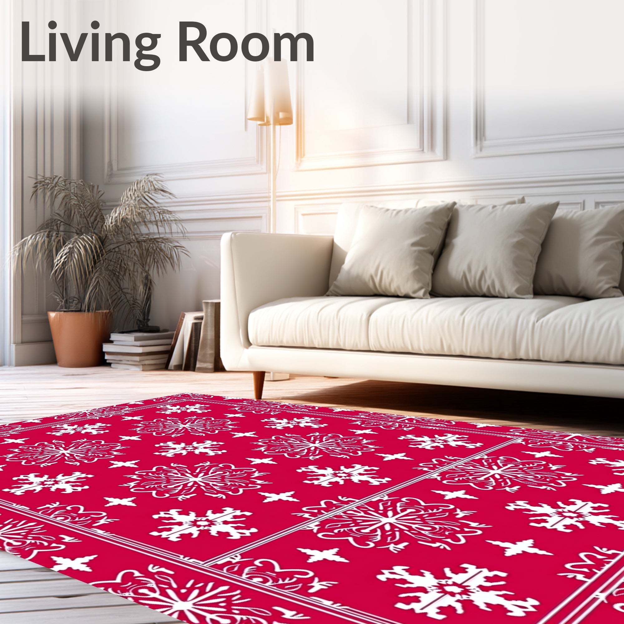 Crimson White Snowflake Medallion Symmetry Rug
