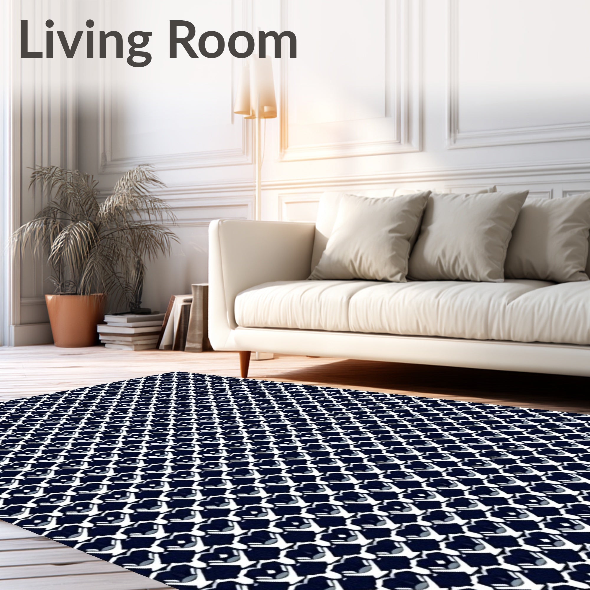 Navy White Geometric Heart Collage Rug