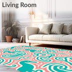 Teal Dinosaur Coral Swirl Abstract Rug