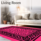 Hot Pink Black Swirls Border Rug