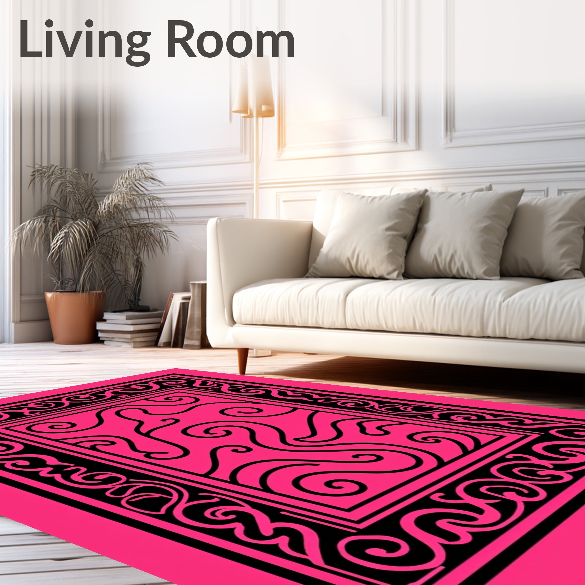 Hot Pink Black Swirls Border Rug
