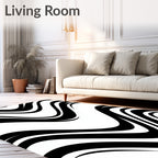 Monochrome Flowing Curving Lines Rug
