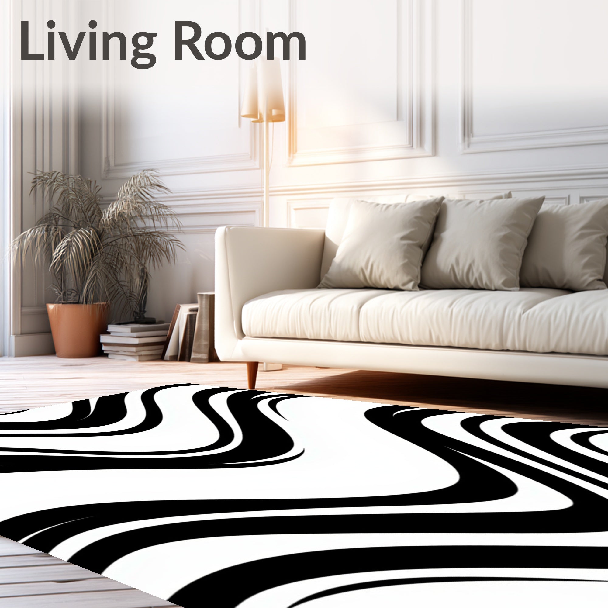 Monochrome Flowing Curving Lines Rug