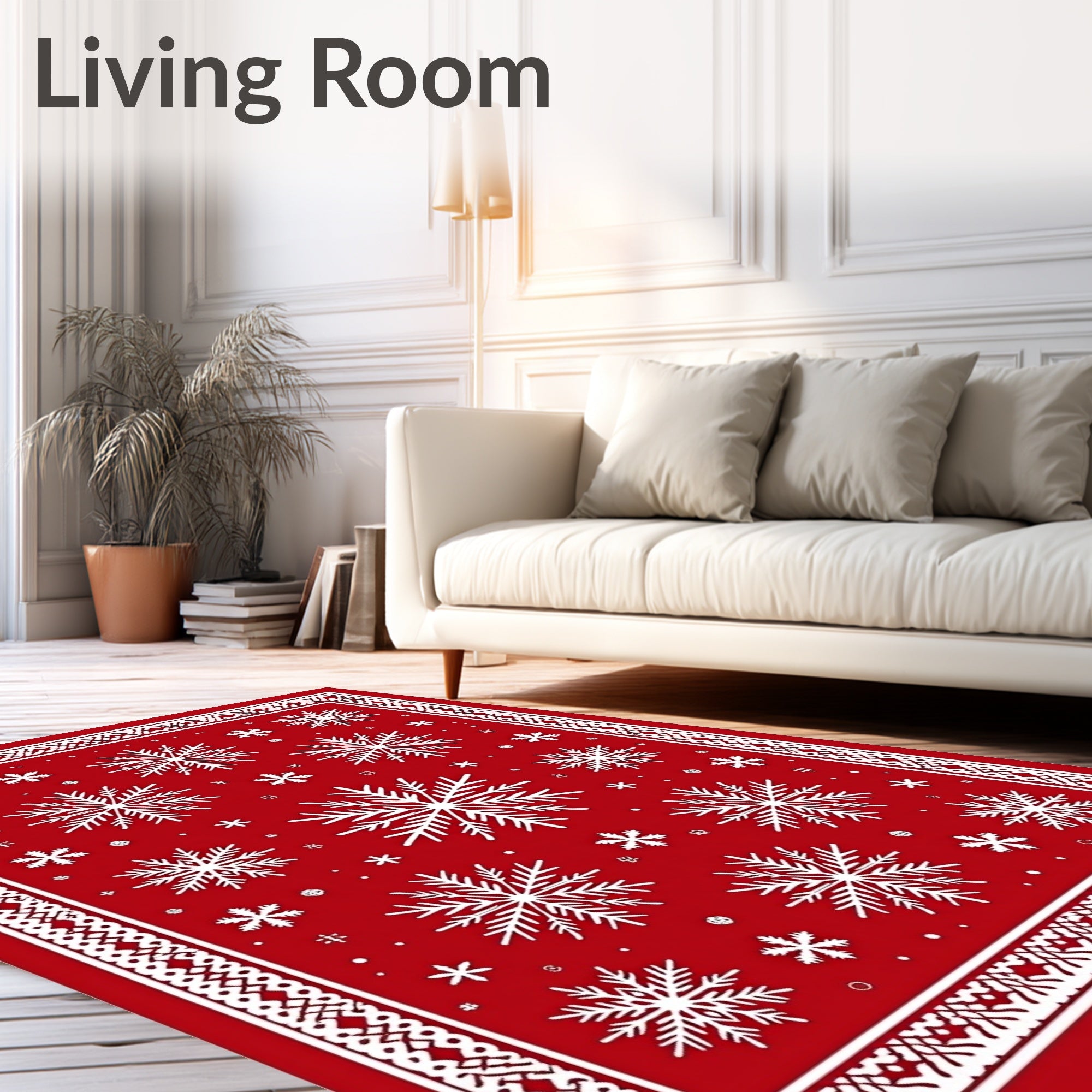 Crimson Snowflake Festive Border Rug