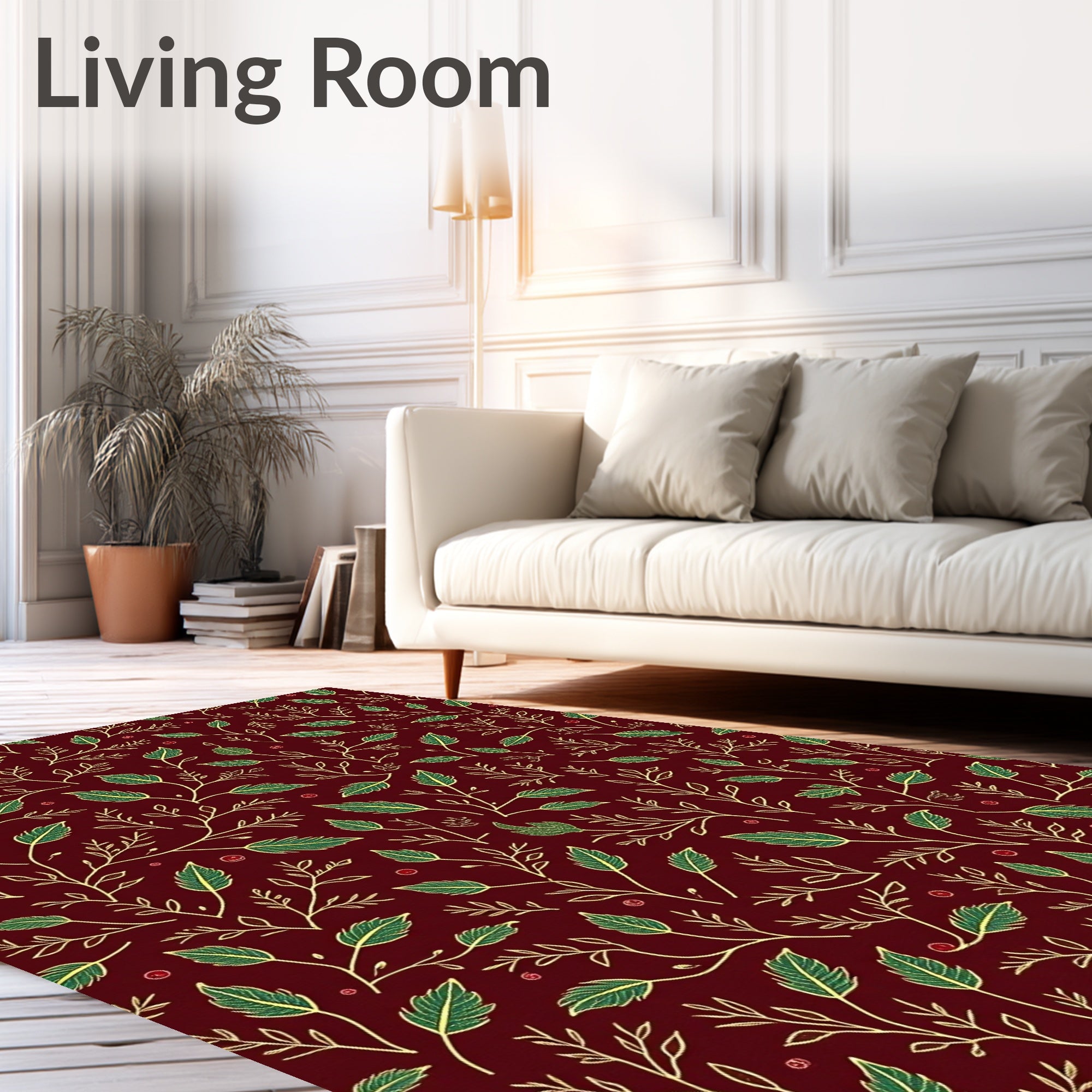 Deep Red Botanical Vine Medley Rug