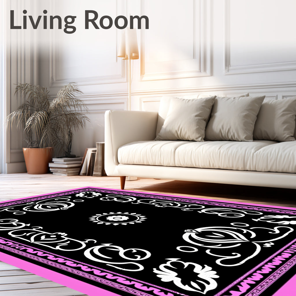 Black Pink White Floral Symmetry Rug