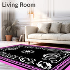 Black Pink White Floral Symmetry Rug