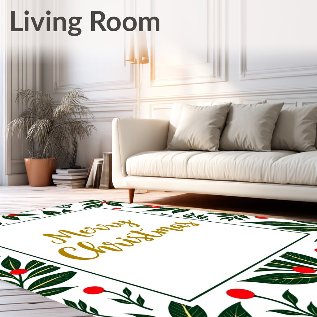 Festive Holly Berry Floral Border Rug