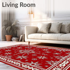 Crimson Snowflake Winter Border Rug