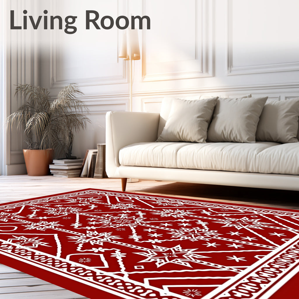 Crimson White Starburst Geometric Medallion Rug