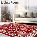 Crimson White Starburst Geometric Medallion Rug