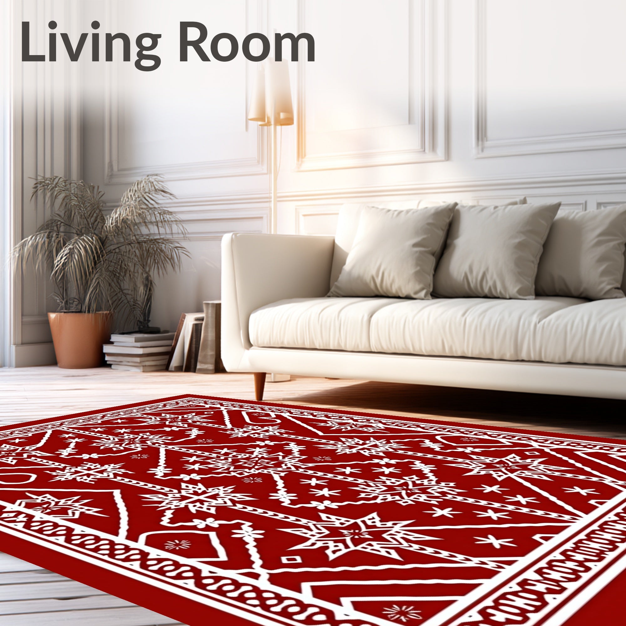 Crimson White Starburst Geometric Medallion Rug