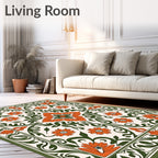 Orange Floral Vine Border Garden Rug
