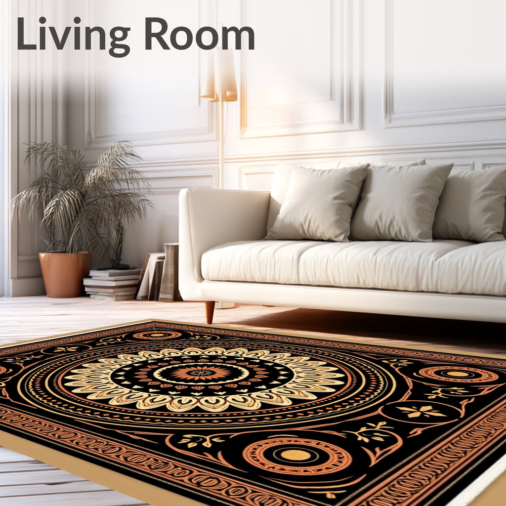 Ornate Black Ochre Mandala Rug