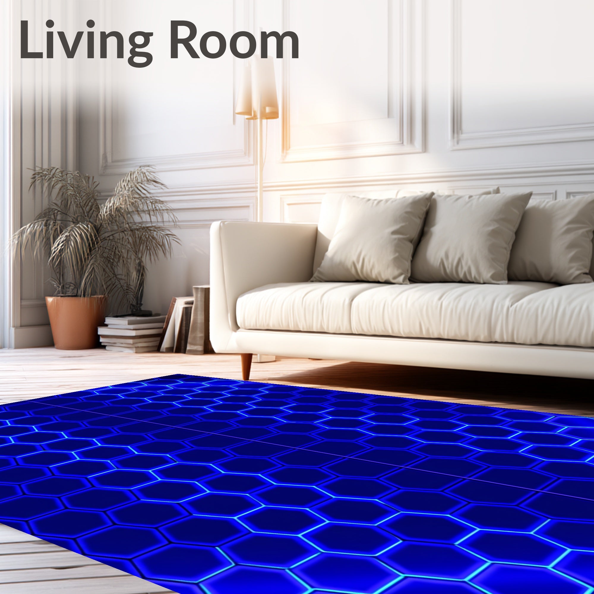 Electric Blue Hexagonal Grid Rug