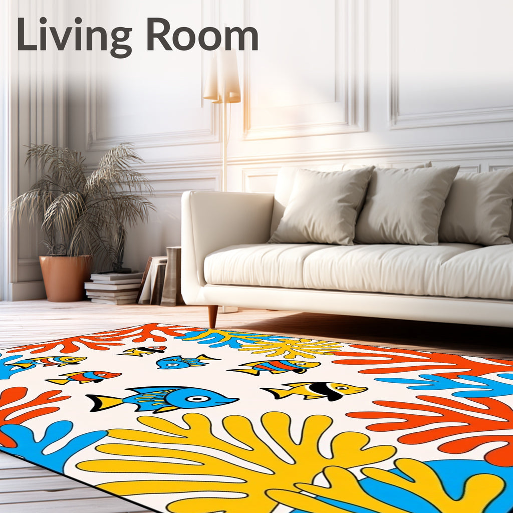 Playful Coral Reef Fish Scene Rug