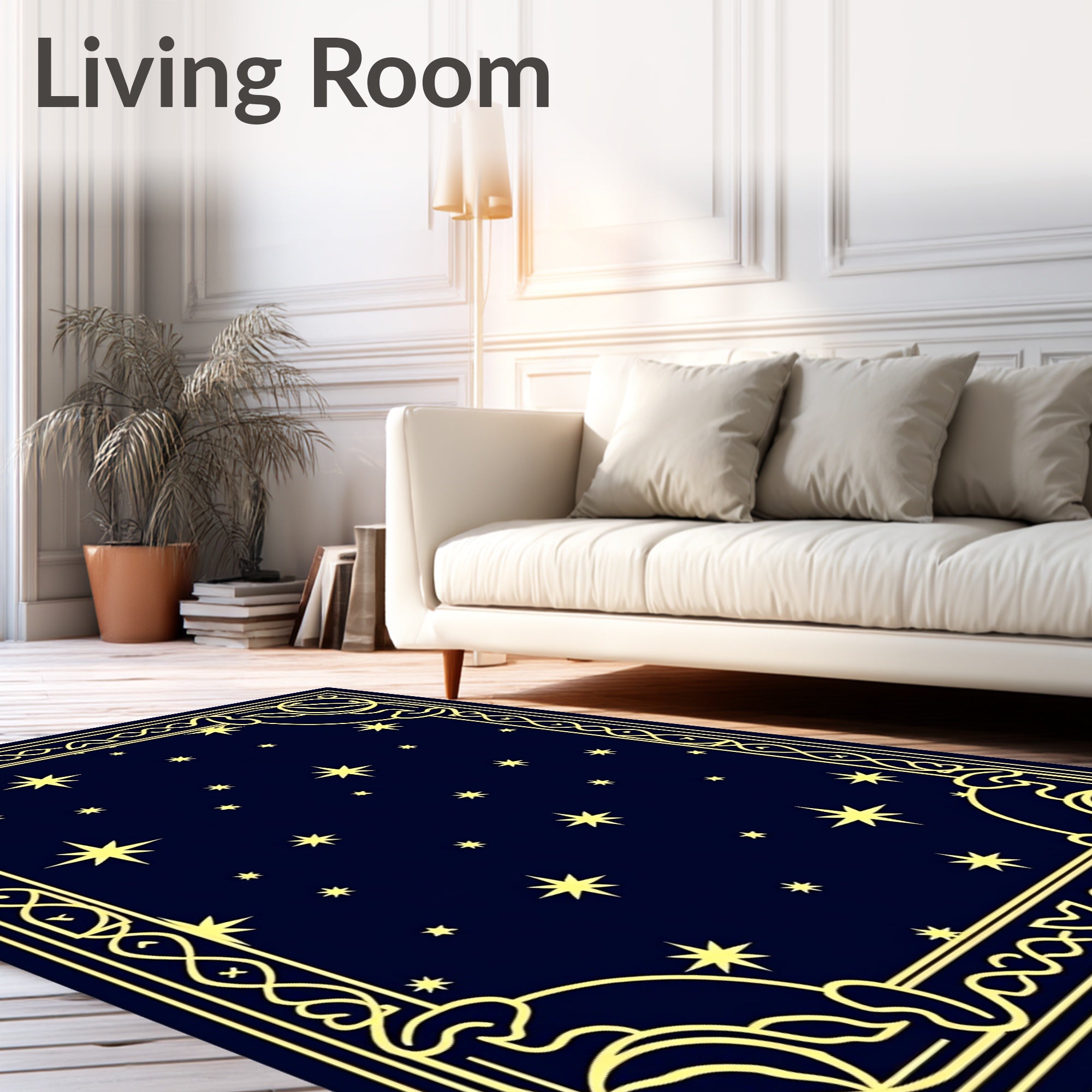 Deep Blue Celestial Starry Night Rug