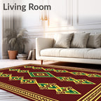 Maroon Emerald Geometric Diamond Medallion Rug