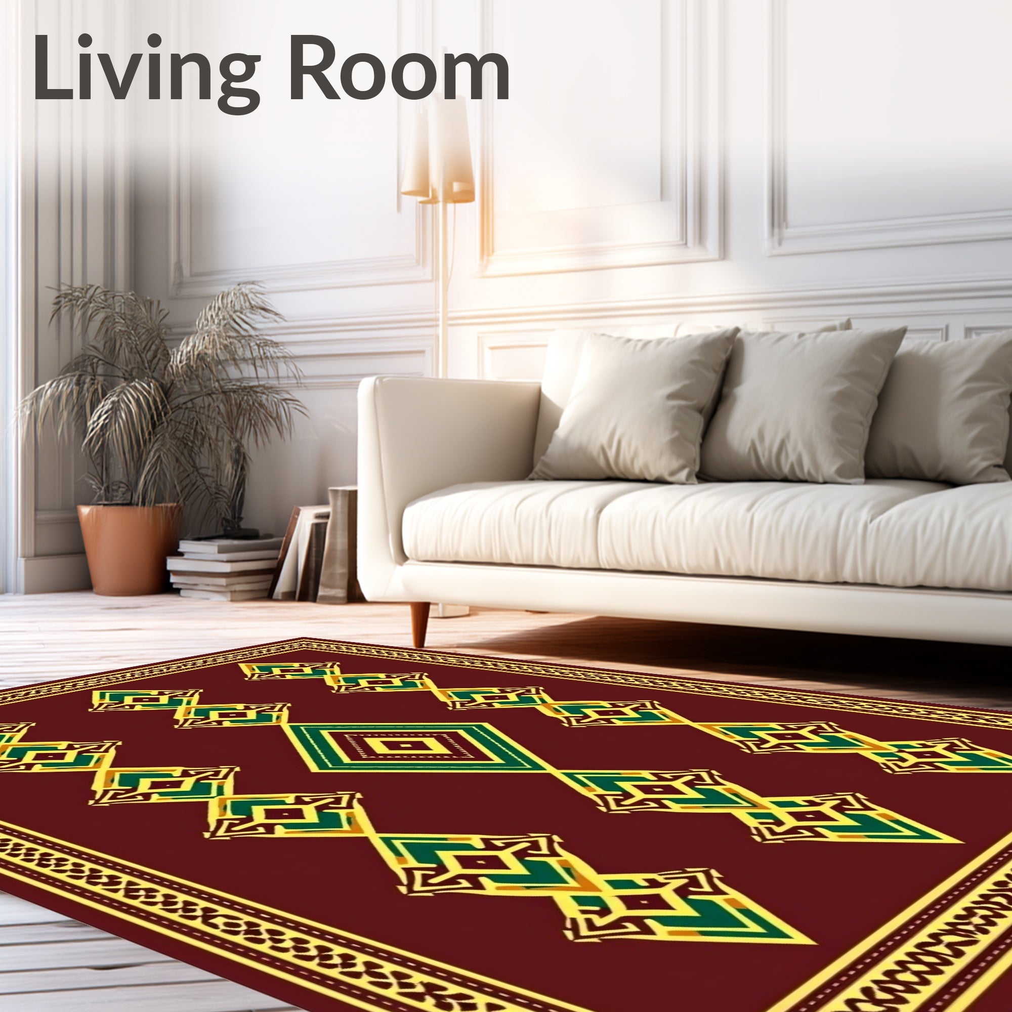 Maroon Emerald Geometric Diamond Medallion Rug