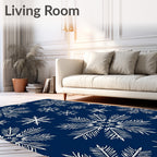 White Snowflake Navy Winter Scene Rug