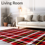 Bold Red Black White Plaid Check Rug