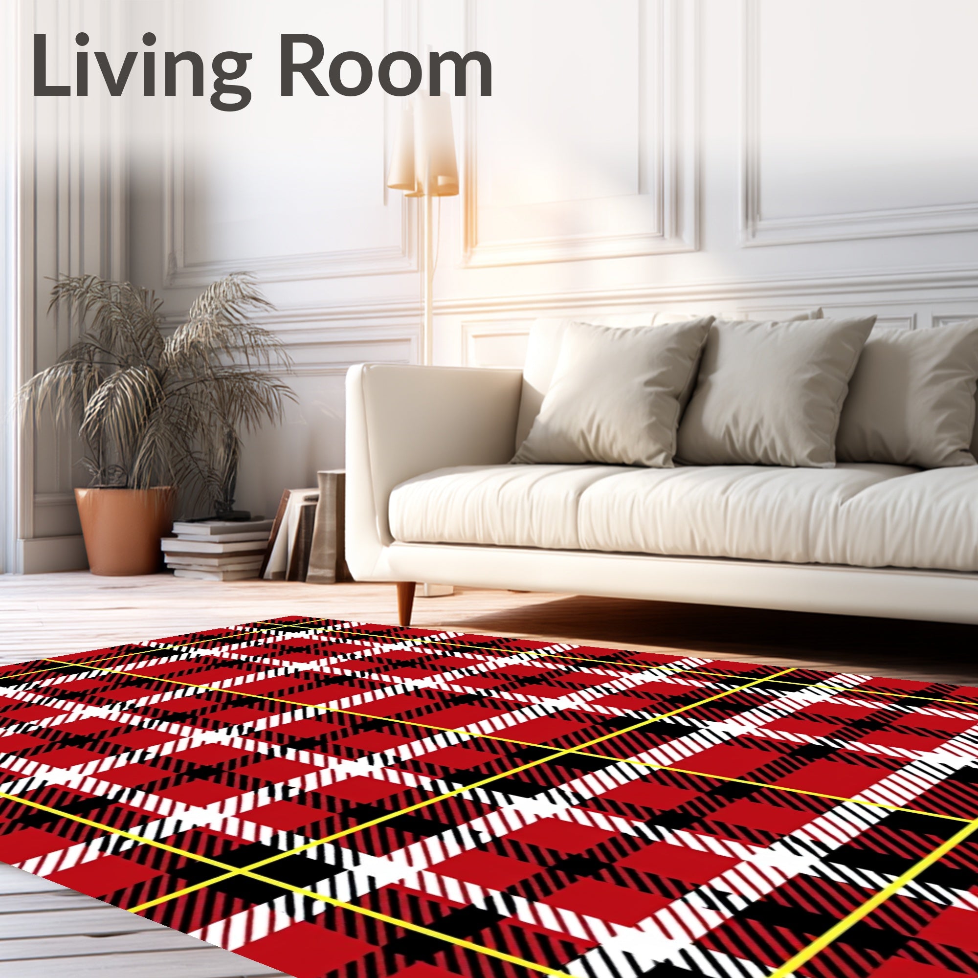 Bold Red Black White Plaid Check Rug