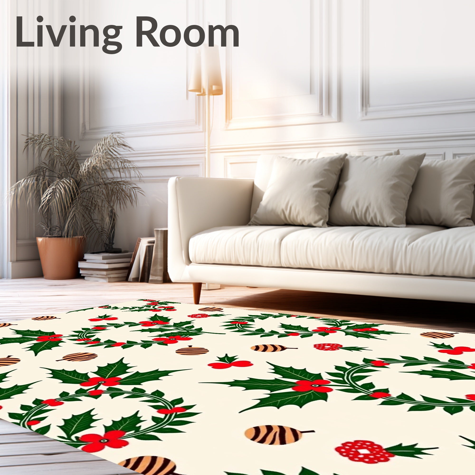 Festive Holly Wreath Floral Collection Rug