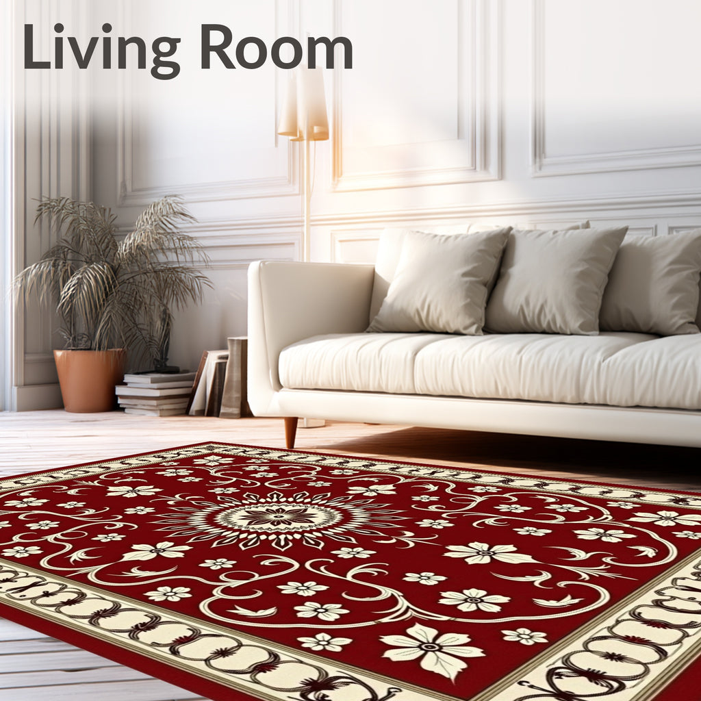 Deep Red Abundant Floral Lattice Rug